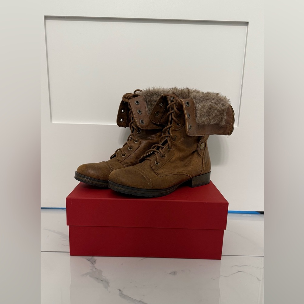 JustFab Brown Ankle Boots with Fur Lining